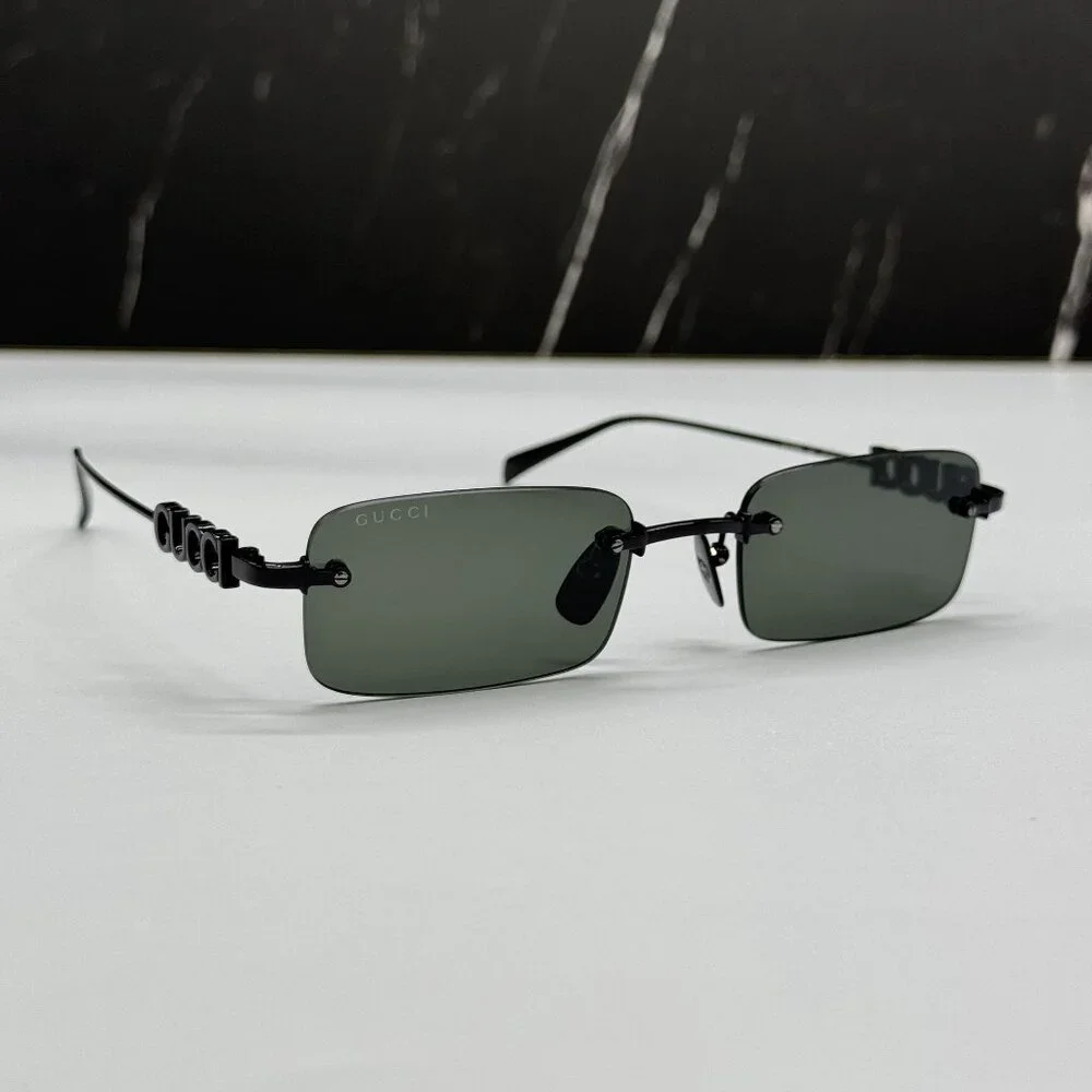 NEW GUCCI SUNGLASSES BLACK UNISEX RECTANGLE EYEWEAR GUCCI GG1808S 001